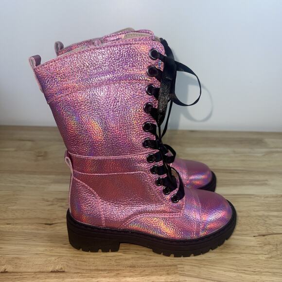 A Bear Co Girls Size 11 Pink Metallic Mid height Lace Up & Zip Combat NEW - Picture 1 of 10